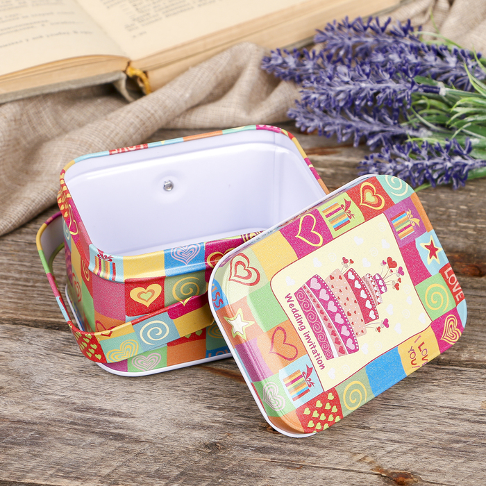 Шкатулка металл с ручкой "Праздничный торт" 6х11х8 см