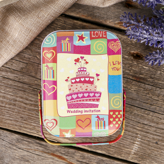 Шкатулка металл с ручкой "Праздничный торт" 6х11х8 см