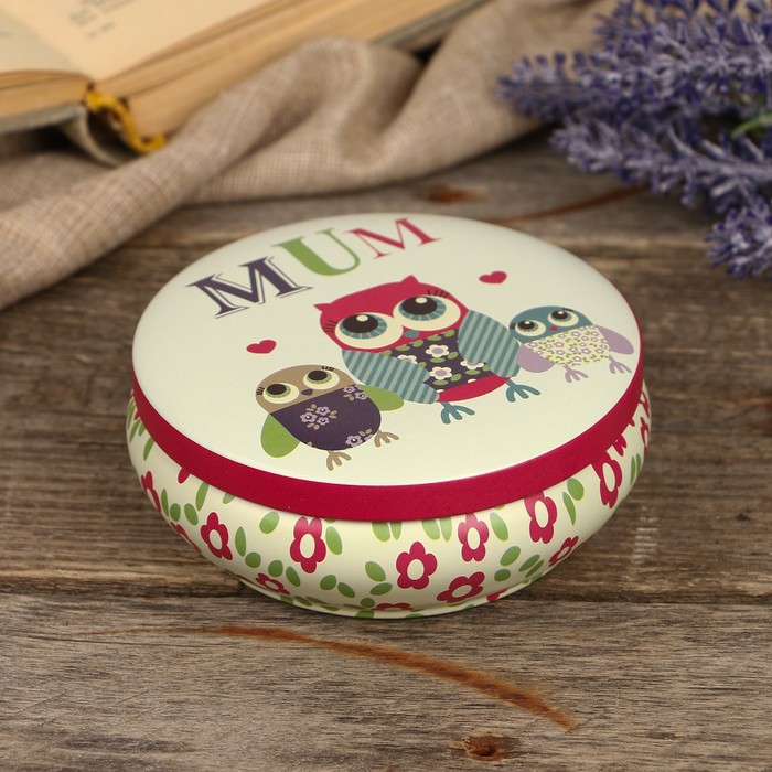 Шкатулка металл круг "Совушки" МИКС 4,5х11х11 см