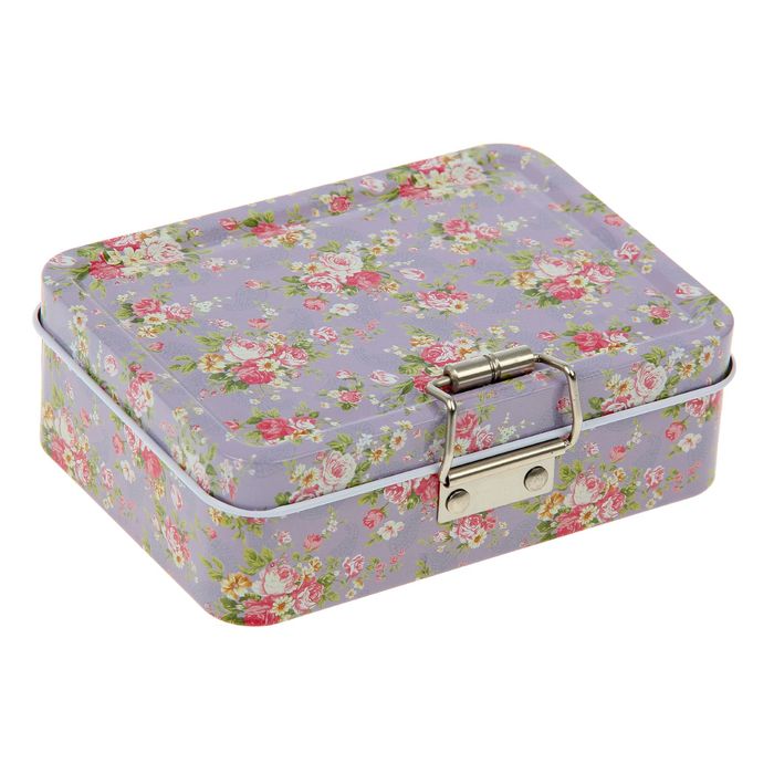 Шкатулка металл с ящичком "Мелкие цветочки на сиреневом" 4х12,5х9 см
