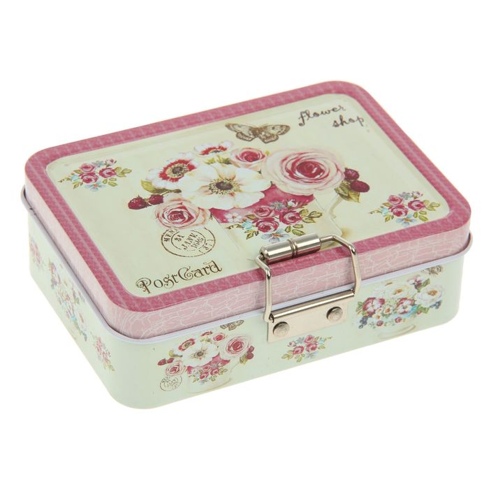 Шкатулка металл с ящичком "Пышный букет пионов" 4х12,5х9 см