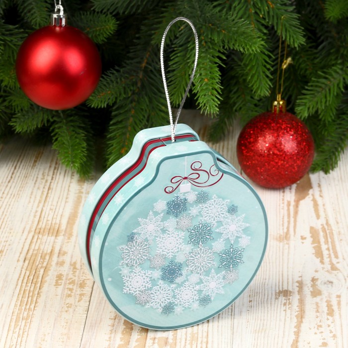 Шкатулка металл новогодняя шар "Снежинка" 4х12х11 см