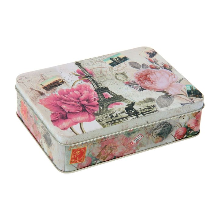 Шкатулка металл "Эйфелева башня в цветах" 5х17,5х13 см