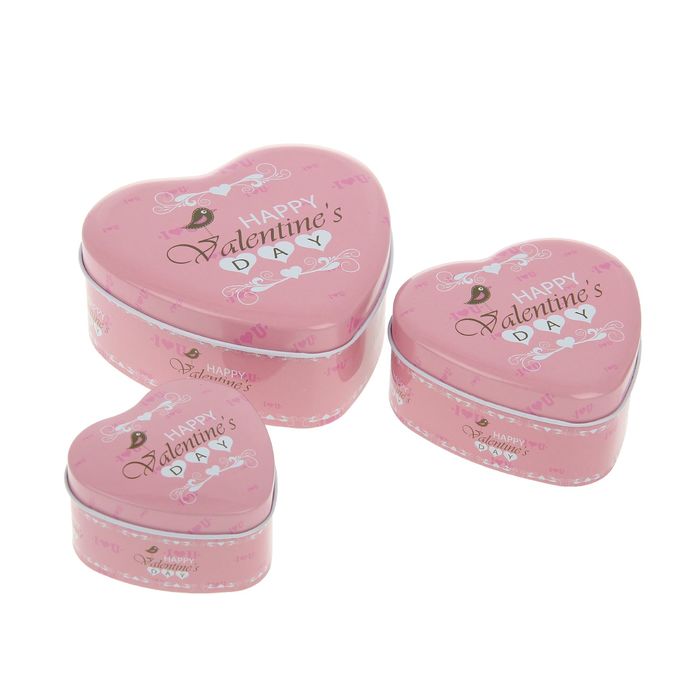 Шкатулка металл набор 3 шт "День Валентина" сердце 5х11,5х11,5 4,5х9х9 4х7х7 см