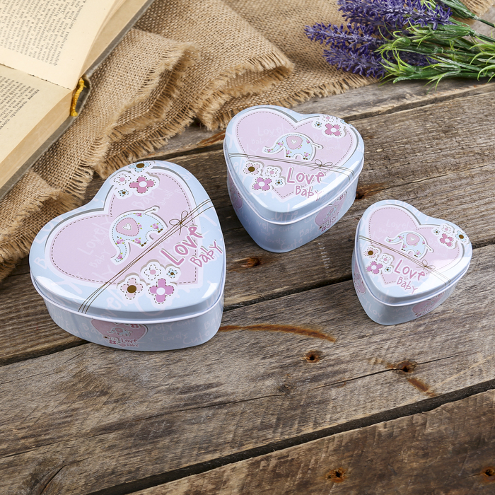 Шкатулка металл набор 3 шт "Любимый ребёнок" сердце 5х11,5х11,5 4,5х9х9 4х7х7 см