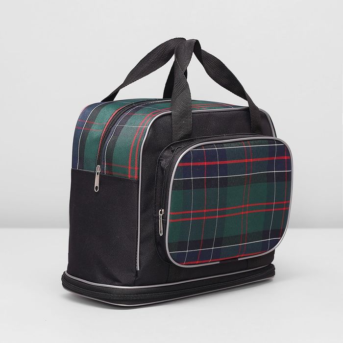 Сумка дорожная на молнии, 1 отдел, 2 наружных кармана, цвет чёрный/зелёный