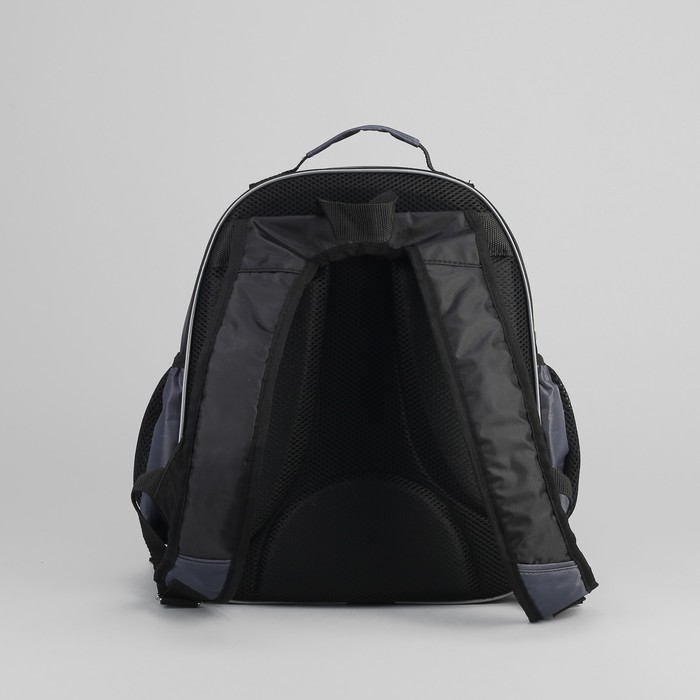 Рюкзак школьный, 1 отдел на молнии, 3 наружных кармана, цвет чёрный/серый