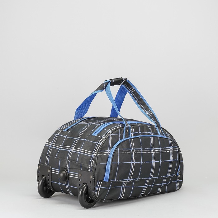 Сумка дорожная на колёсах, 1 отдел, 1 наружный карман, цвет чёрный/бело-синие линии
