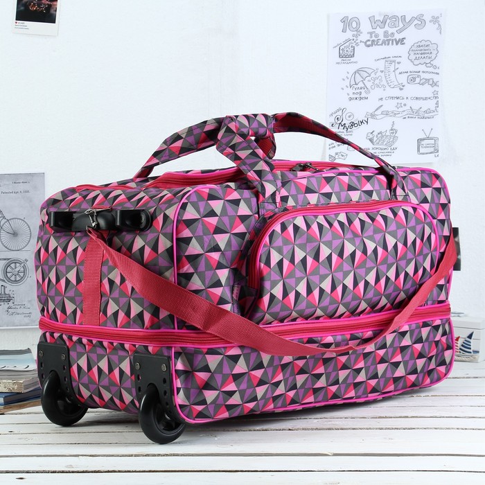 Сумка дорожная на колёсах "Мозаика", с расширением, 1 отдел, 1 наружный карман, цвет бордовый