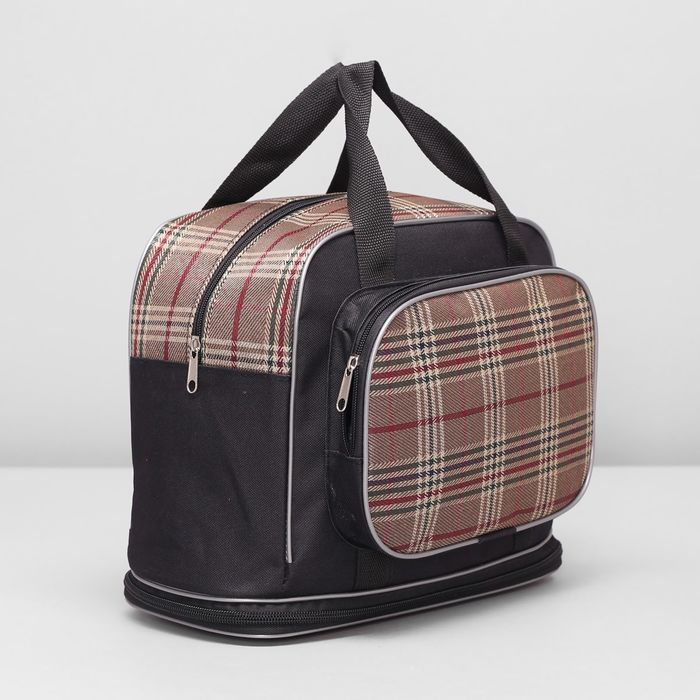 Сумка дорожная на молнии, 1 отдел, 2 наружных кармана, цвет чёрный/бежевый