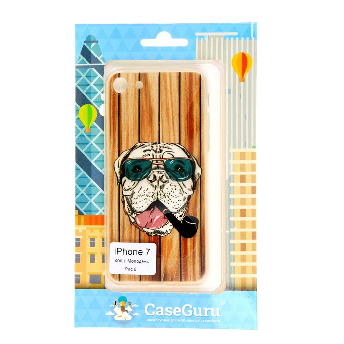 Чехол для задней панели iPhone 7 CaseGuru, рисунок "Молодежные" бульдог с трубкой