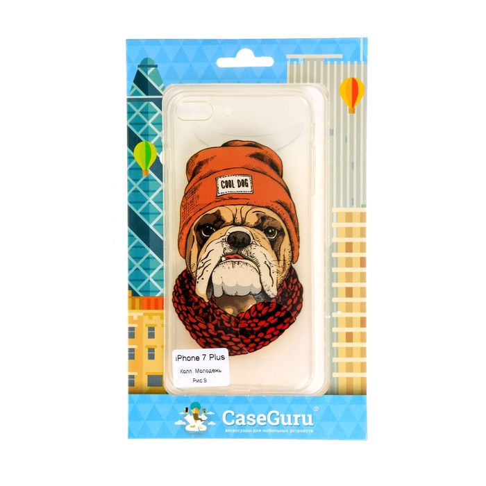 Чехол для задней панели iPhone 7 Plus CaseGuru, рисунок "Молодежные" бульдог в шапке