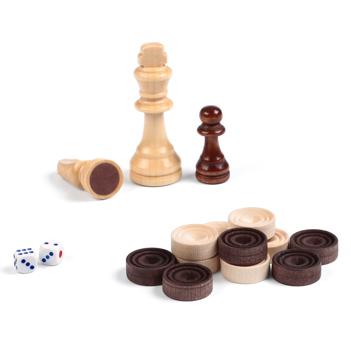 Настольная игра 3 в 1 "Гжель": шахматы, нарды, шашки (доска дерево 40х40 см)