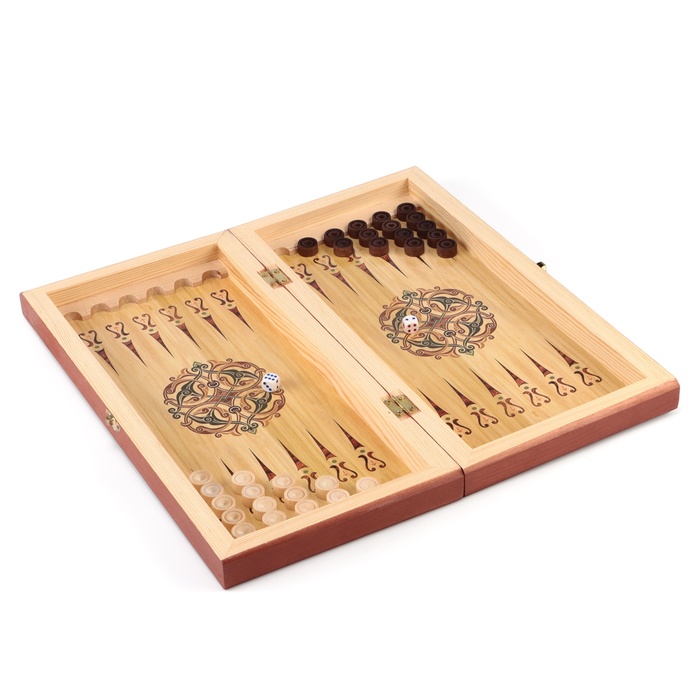 Настольная игра 3 в 1 "Гжель": шахматы, нарды, шашки (доска дерево 40х40 см)