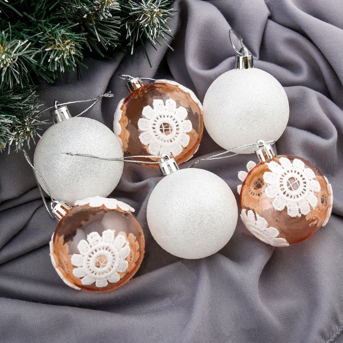Новогодние шары "Кружевной цветок" (набор 6 шт.)