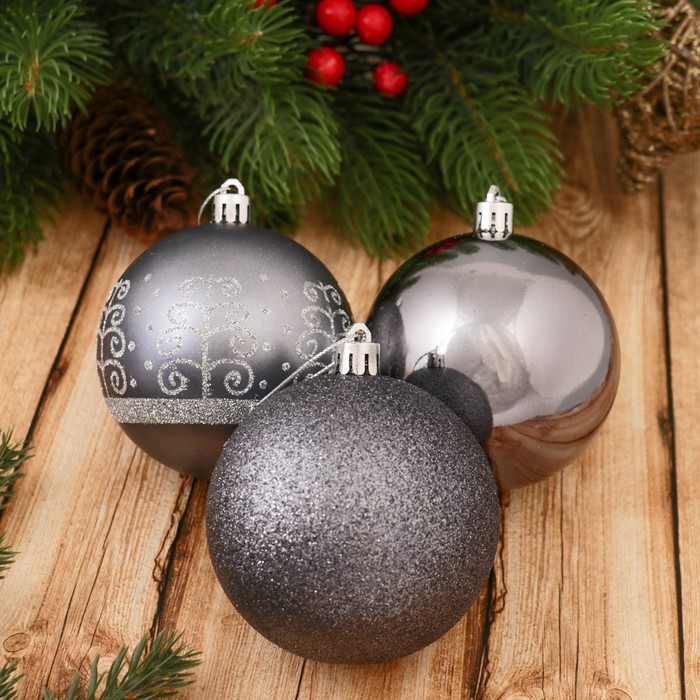 Набор шаров пластик d-8 см 6 шт "Металлик" узорная елочка