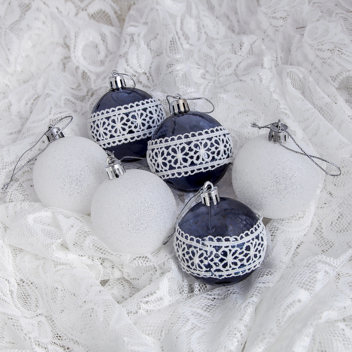 Набор шаров пластик d-6 см 6 шт "Металлик" кружева