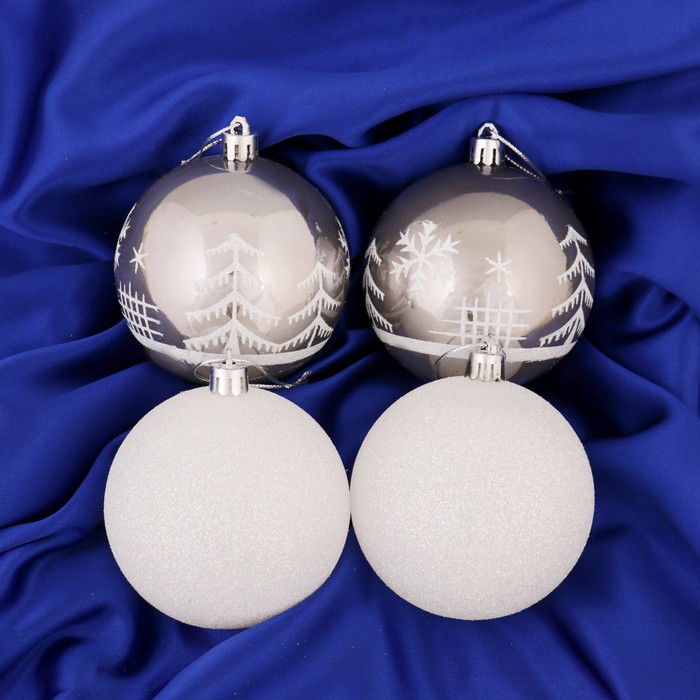 Набор шаров пластик d-8 см 4 шт "Металлик" зимнее чудо