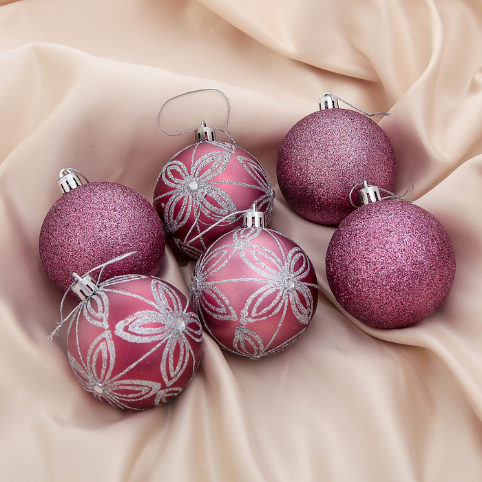 Набор шаров пластик d-7 см 6 шт "Индиго" цветок