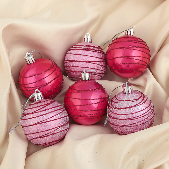 Новогодние шары "Маджента" (набор 6 шт.), полосы