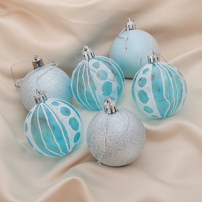 Набор шаров пластик d-6 см 6 шт "Небесный " полосы горох