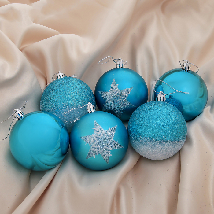 Набор шаров пластик d-8 см 6 шт "Лазурный" звезда