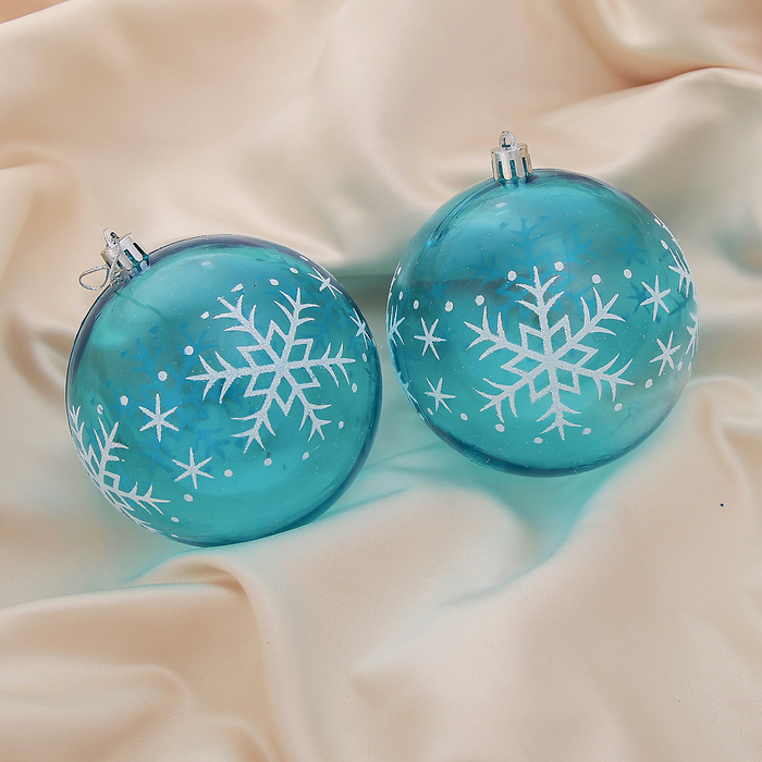 Набор шаров пластик d-10 см 2 шт "Лазурный" снежинка