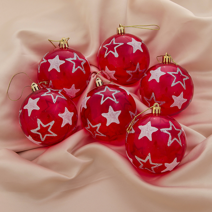 Новогодние шары "Гранд" (набор 6 шт.), прозрачные, звёзды