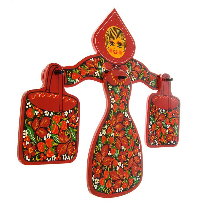 Набор кухонный «Русская красавица»: 3 доски разделочные, держатель, хохлома