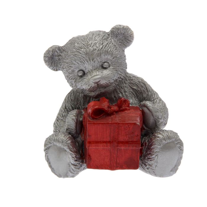 Сувенир "Мишка с подарком" серебристый