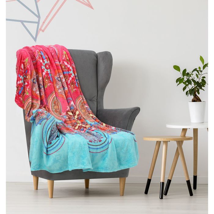 Плед «Индия», 1,5-сп., двухсторонний, «Этель: Корал», 150 × 200 см, корал-флис (100%-ный полиэстер), 210 г/м²