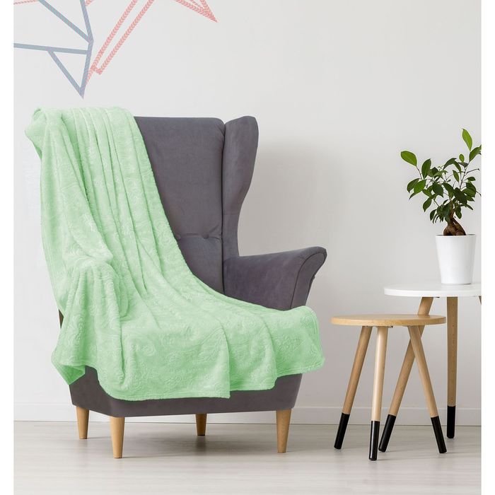 Плед "Этель корал" 1.5 сп Дамаск 150х200 см бирюза,100% п/э, корал-флис 280 гр/м2