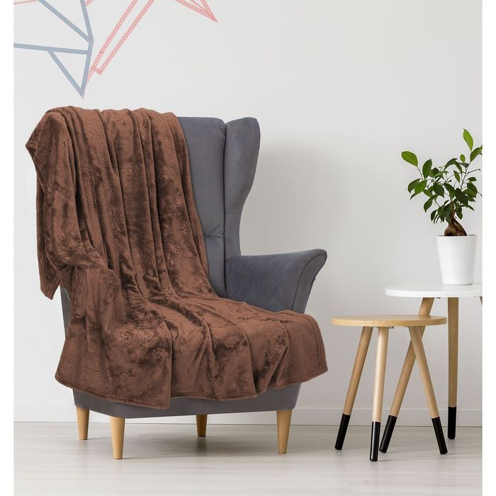 Плед "Этель корал" 1.5 сп Дамаск 150х200 см шоколад,100% п/э, корал-флис 280 гр/м2