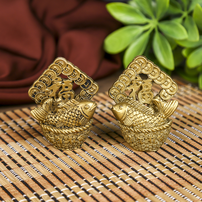 Нэцкэ полистоун набор 2 шт "Рыбы с иероглифом - счастье" 5х7х2 см