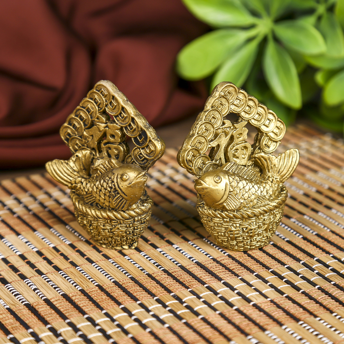 Нэцкэ полистоун набор 2 шт "Рыбы с иероглифом - счастье" 5х7х2 см