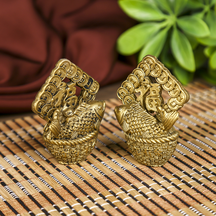 Нэцкэ полистоун набор 2 шт "Рыбы с иероглифом - счастье" 5х7х2 см