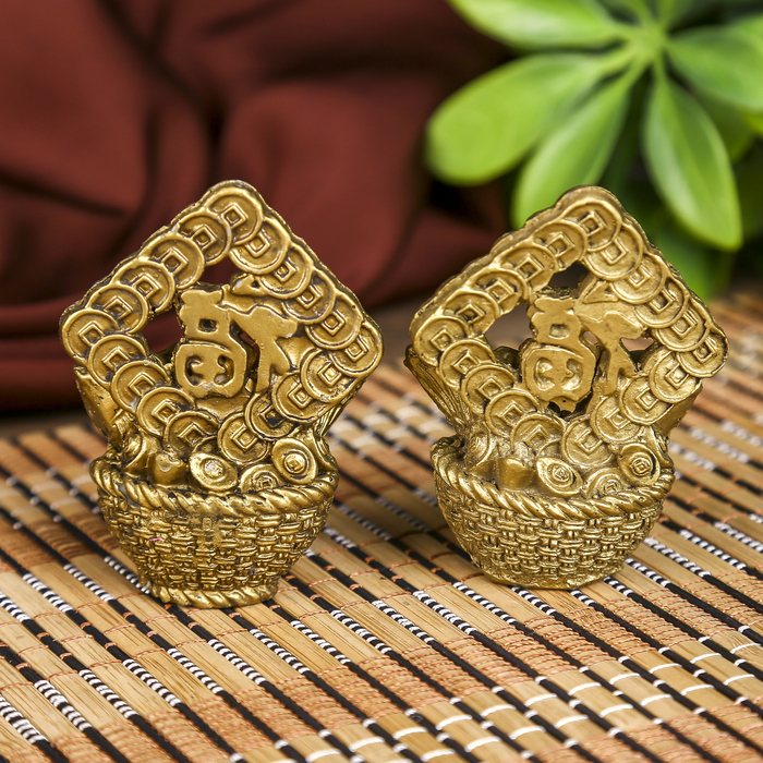 Нэцкэ полистоун набор 2 шт "Рыбы с иероглифом - счастье" 5х7х2 см