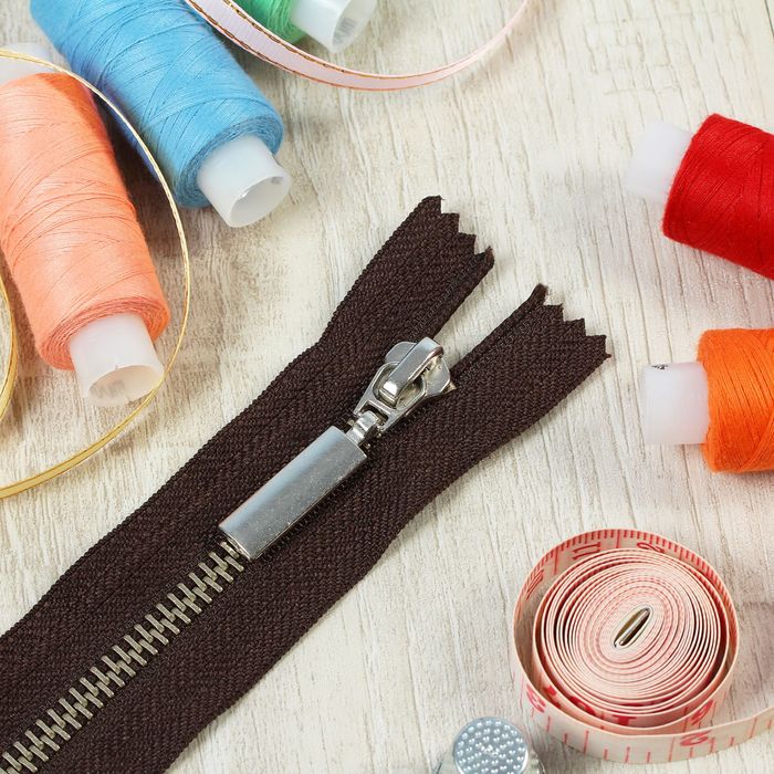 Молния №5, неразъёмная, 16см, цвет тёмно-коричневый