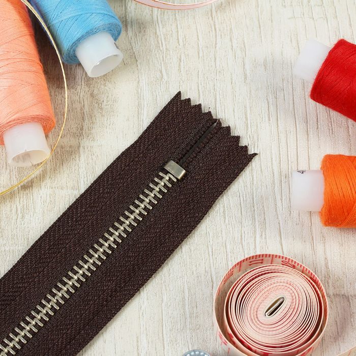 Молния №5, неразъёмная, 16см, цвет тёмно-коричневый