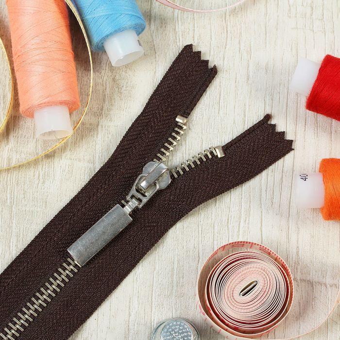 Молния №5, неразъёмная, 16см, цвет тёмно-коричневый