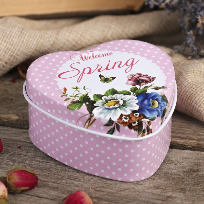 Шкатулка металл сердце "Весенние цветы " 3,7х7,5х7,5 см