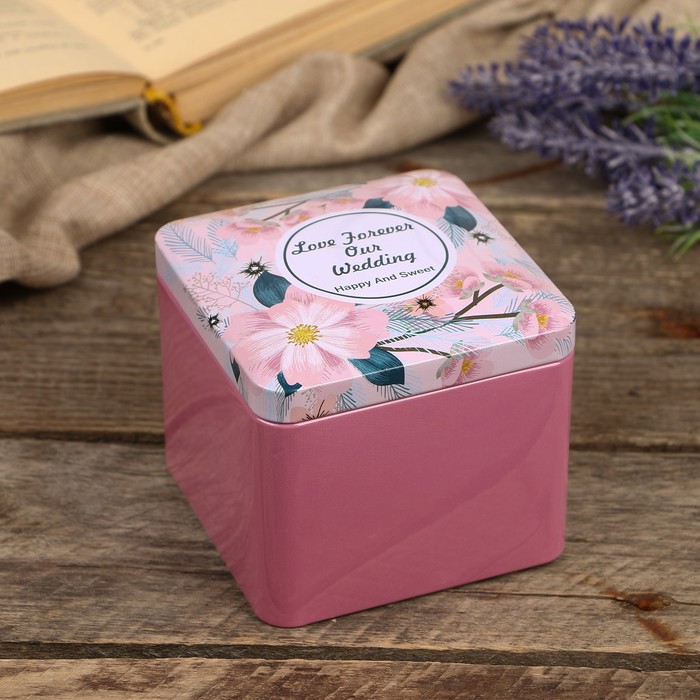 Шкатулка металл квадрат "Сакура" 8х9х9 см