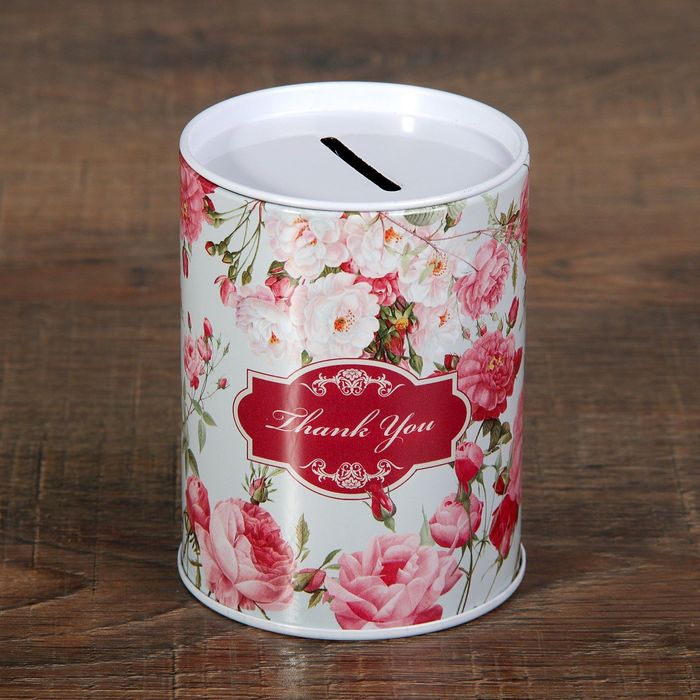 Копилка металл "Розовые пионы" 10х7,5х7,5 см