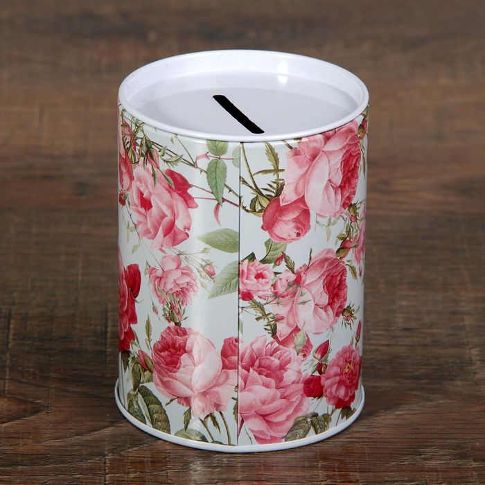 Копилка металл "Розовые пионы" 10х7,5х7,5 см