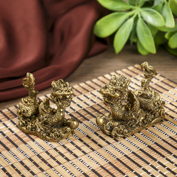 Нэцке полистоун под бронзу "Дракон" (набор 2 шт) 6,5х4,5х3 см