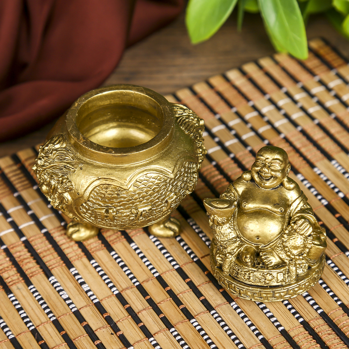 Нэцке шкатулка полистоун под бронзу "Хотей" 8,5х6х6 см