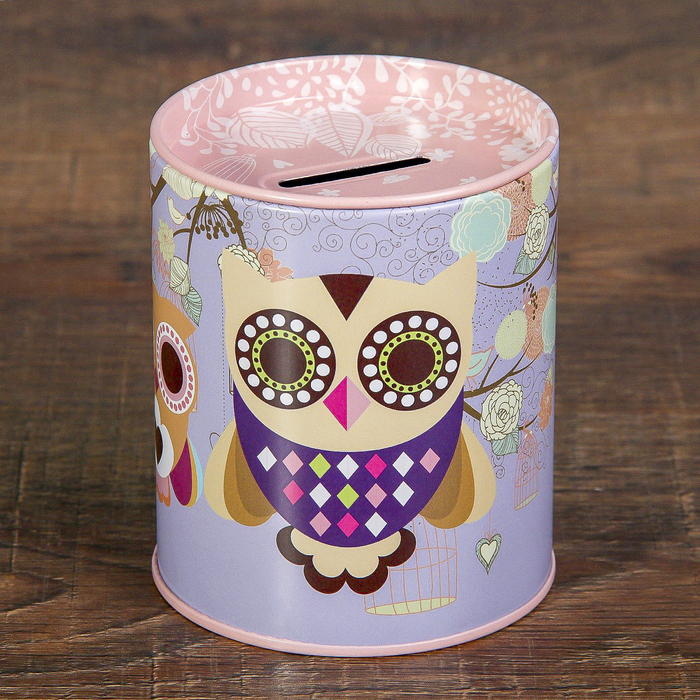 Копилка металл "Нарисованная сова" открывается МИКС 10х8,2х8,2 см