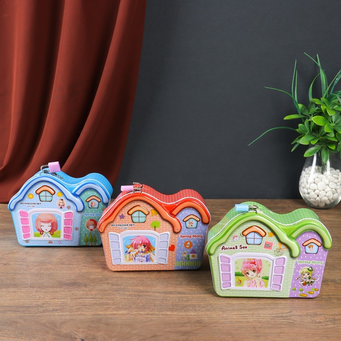 Копилка металл "Домик принцессы" МИКС 13х18х6,5 см