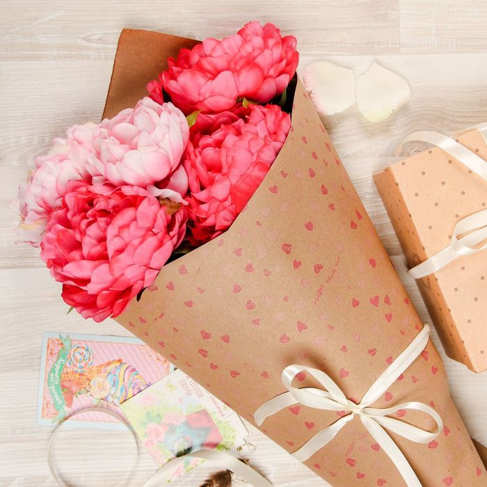 Бумага упаковочная крафт «Воздушные сердечки», 50 х 70 см