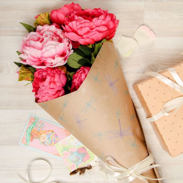 Бумага упаковочная крафт «Стрекозки», 50 х 70 см